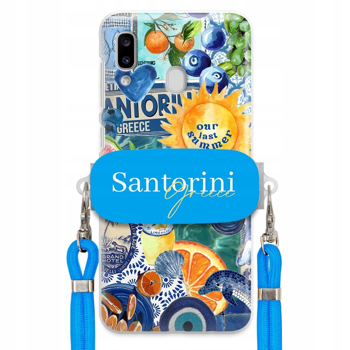 Pouzdro pro Samsung A20e Modré Crossbody vodítko Držák Santorini Sea Vibes