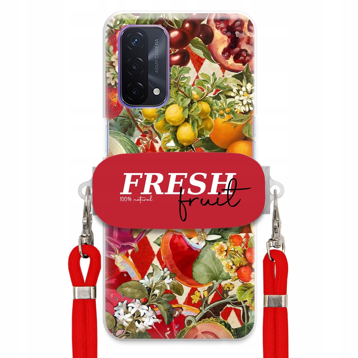 Pouzdro pro Oppo A54 5G Červené Crossbody vodítko Držák Fresh Fruit Ovocné