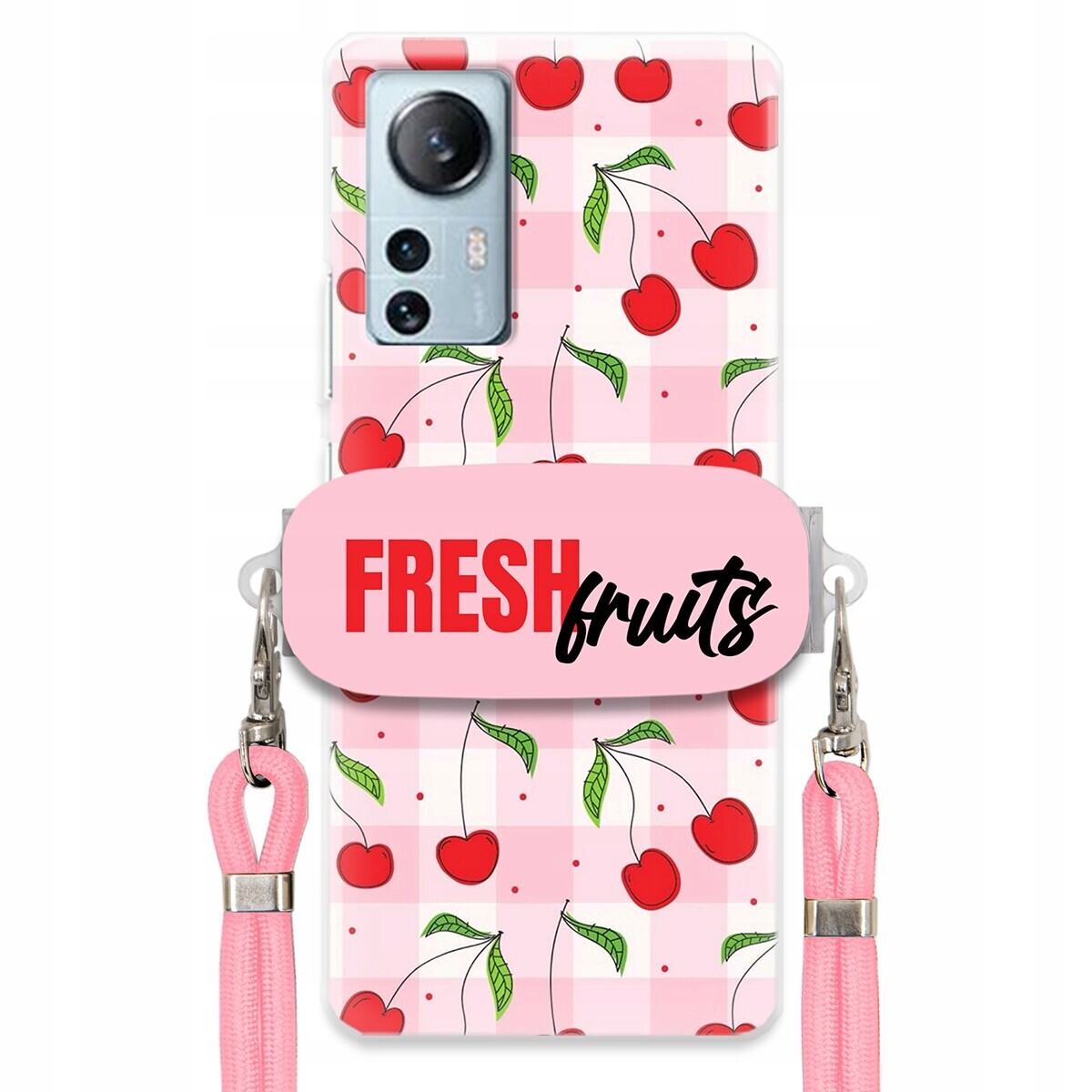 Pouzdro pro Xiaomi 12 Lite Case Držák Šňůrka Růžová Fresh Fruits Mřížka