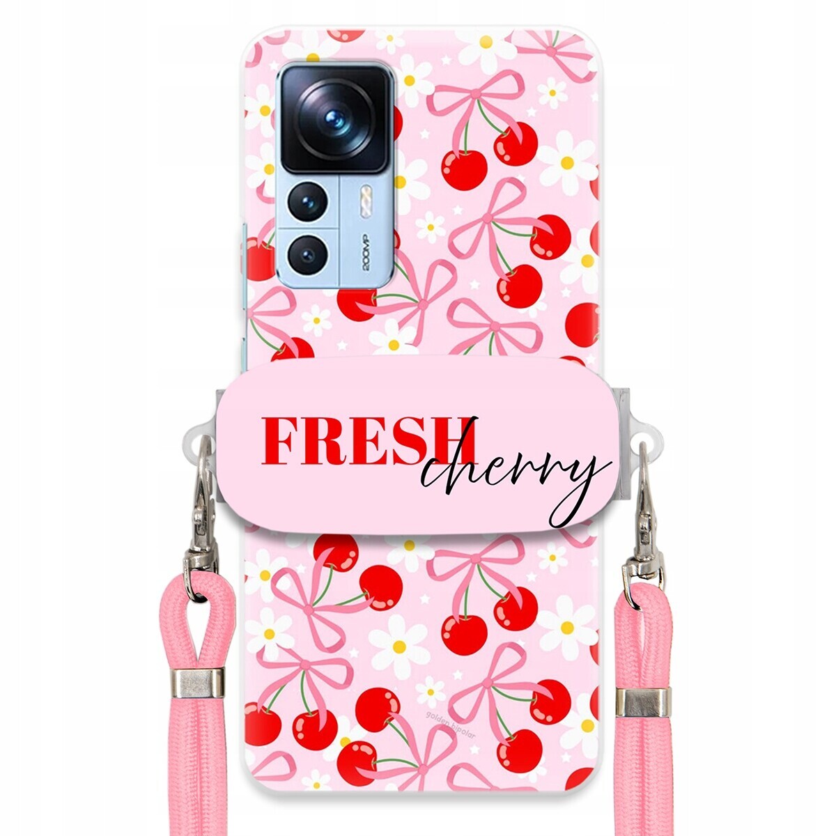 Pouzdro pro Xiaomi 12T Case Držák Šňůrky Růžová Cherry Třešničky Mašličky