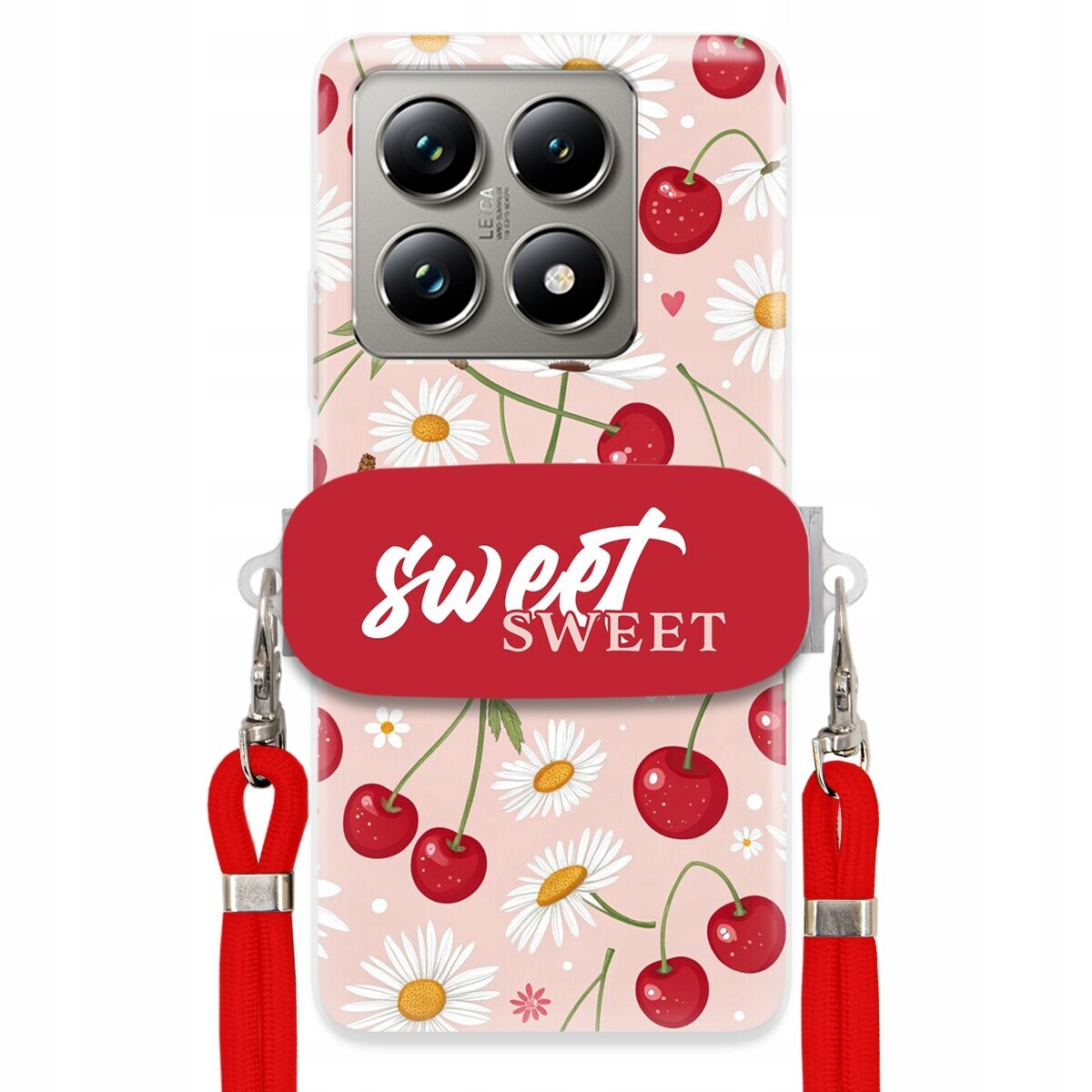Pouzdro pro Xiaomi 14T Pro Červené vodítko držák Crossbody Sweet Višňový Květ