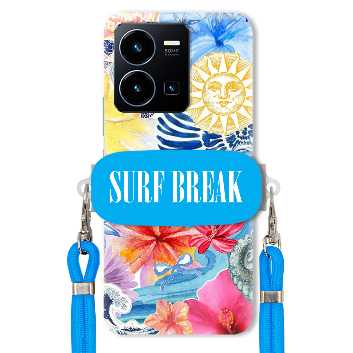 pouzdro na Vivo Y22S Crossbody vodítko modré Držák Surf Break Prázdninový