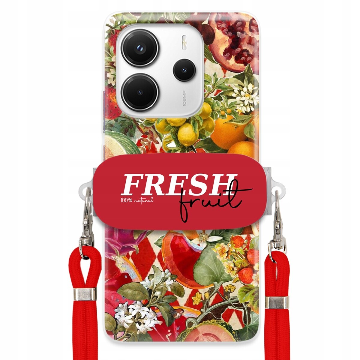 Pouzdro pro Xiaomi Redmi Note 14 4G Červené vodítko Držák Fresh Fruit Silné