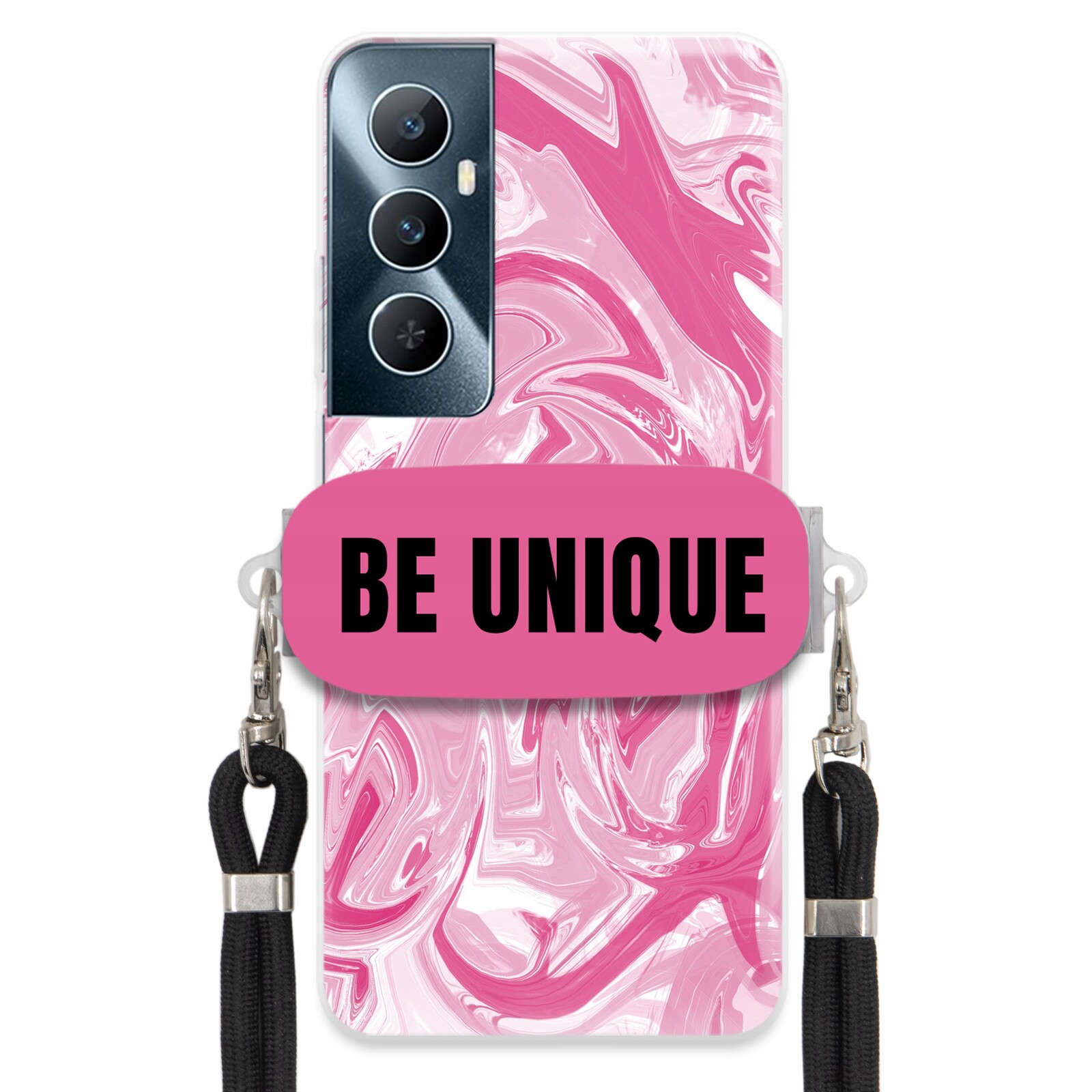 Pouzdro pro Realme C65 4G úchytka na šňůrku Černá Růžová Mramorová Be Unique