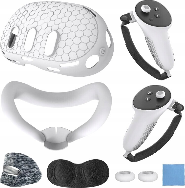 Set 7v1 Silikonová Ochrana Pouzdro Pro Oculus Meta Quest 3 Vr Kryt Bílý