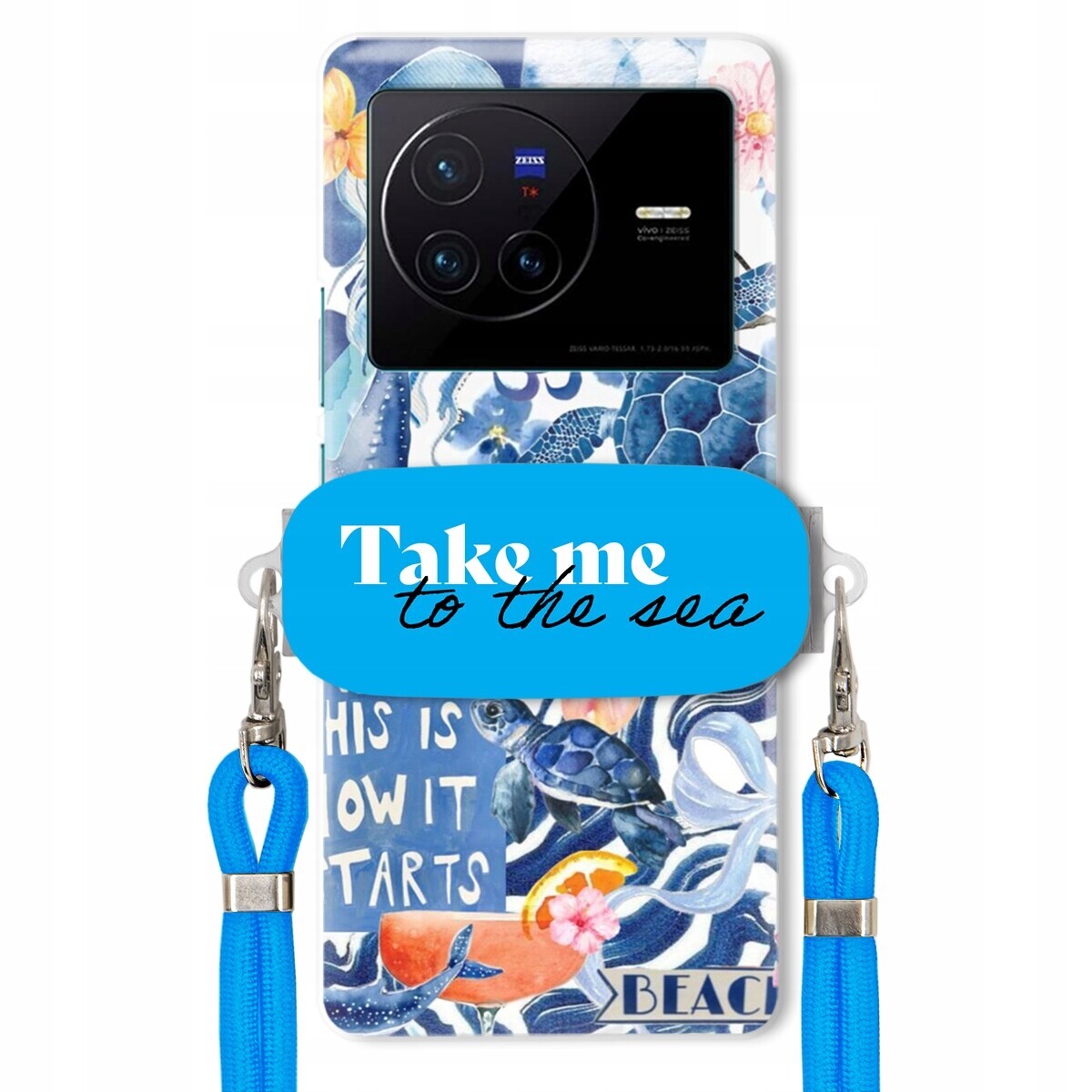 pouzdro na Vivo X80 Modré Crossbody vodítko Držák Take Me To The Sea Top