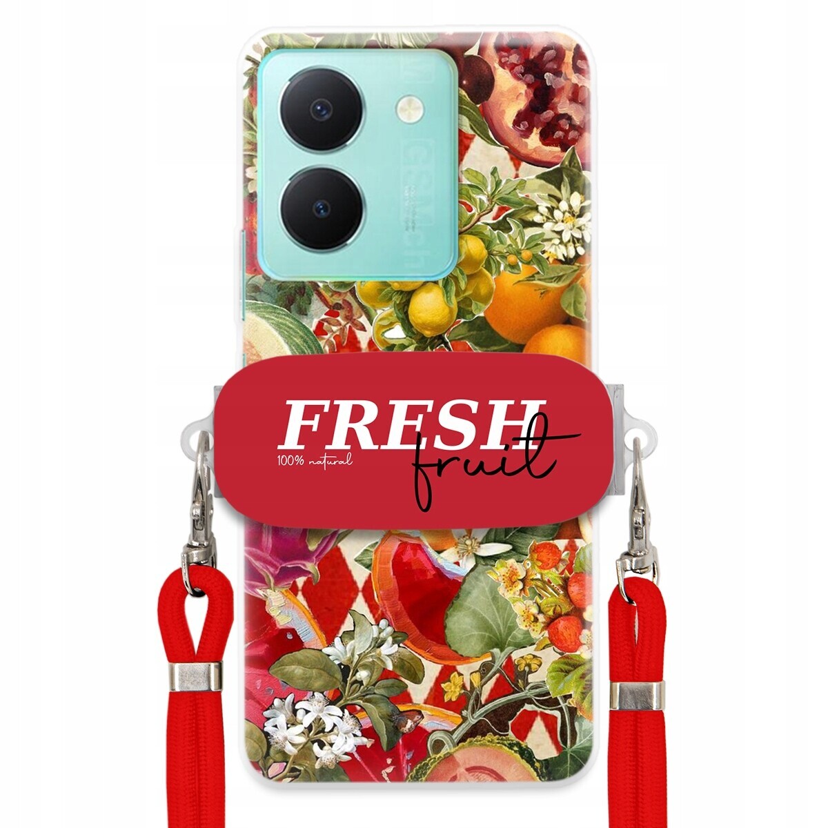 pouzdro na Vivo Y36 Červené Crossbody vodítko Držák Fresh Fruit Ovocný