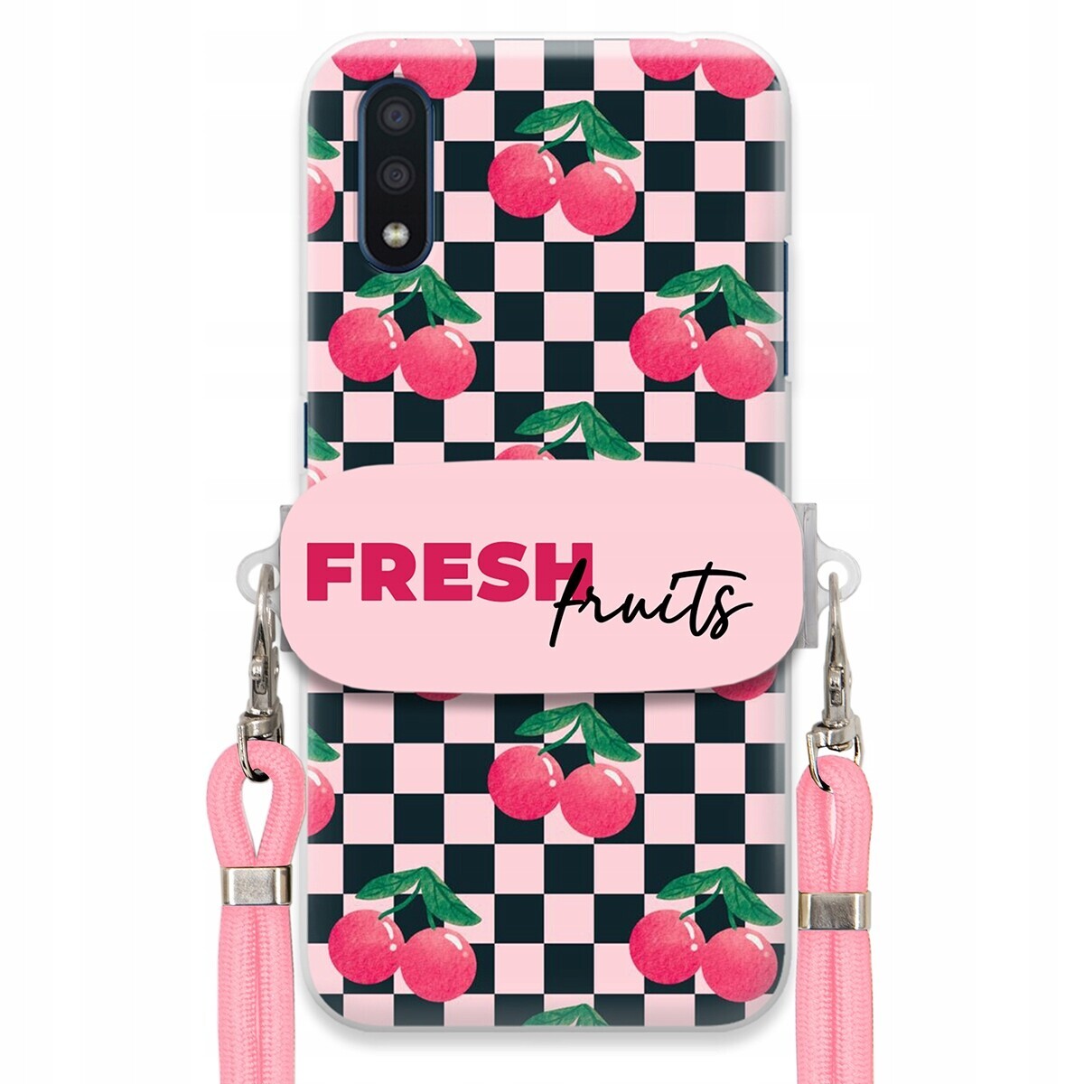 Pouzdro pro Samsung A01 Vodítko Pink Crossbody Držák Šachovnice Fresh Fruits