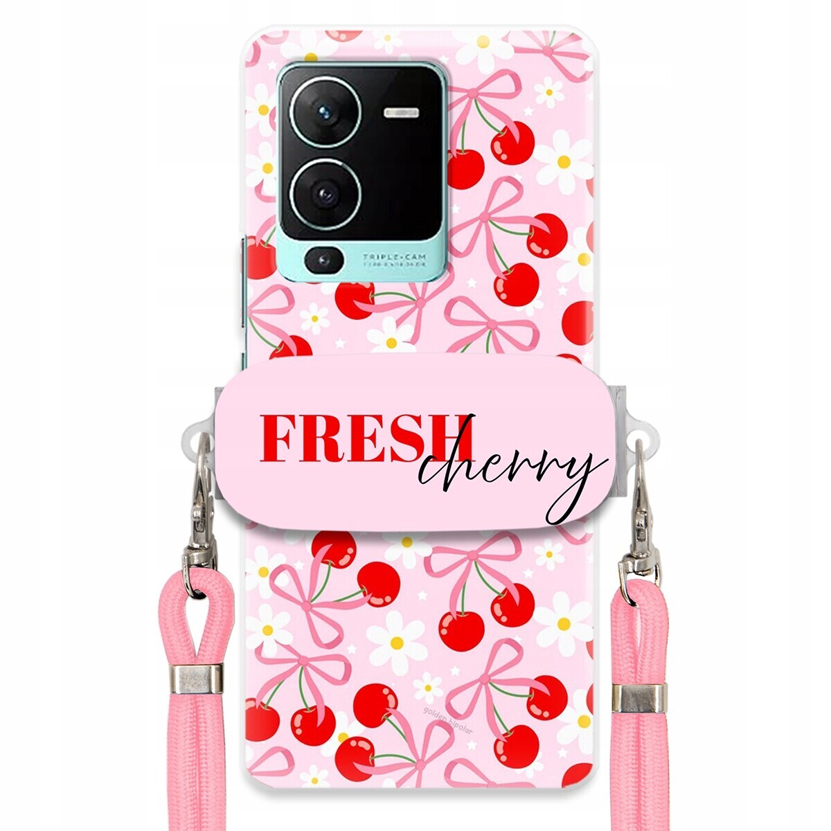 pouzdro na Vivo S15 Pro Case Držák Šňůrka Růžová Fresh Cherry Kokardy