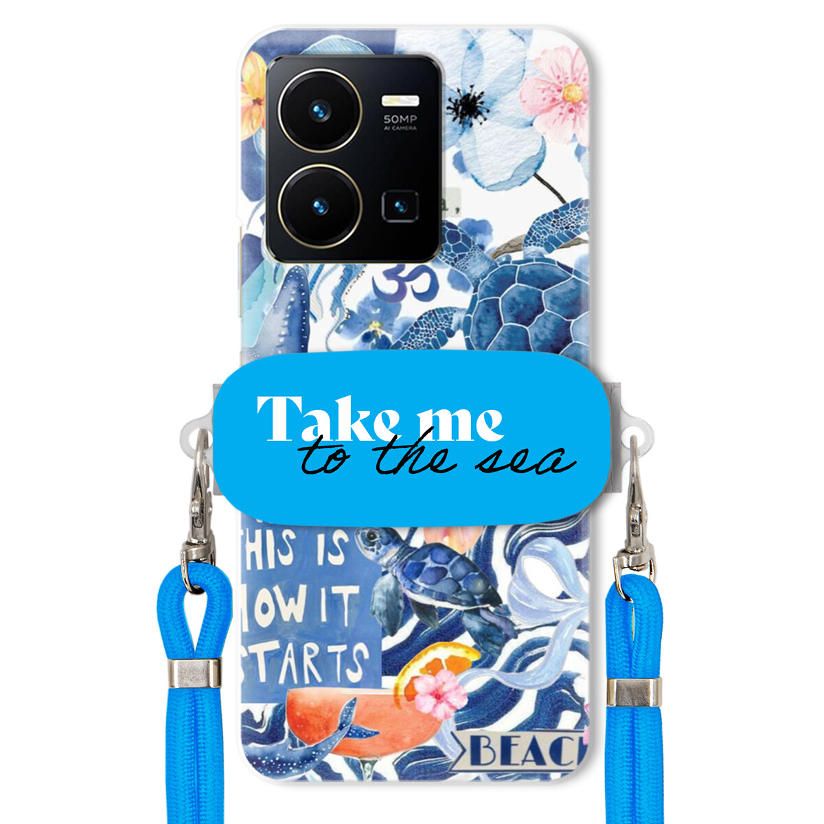 pouzdro na Vivo Y35 4G Modré Crossbody vodítko Držák Take Me To The Sea