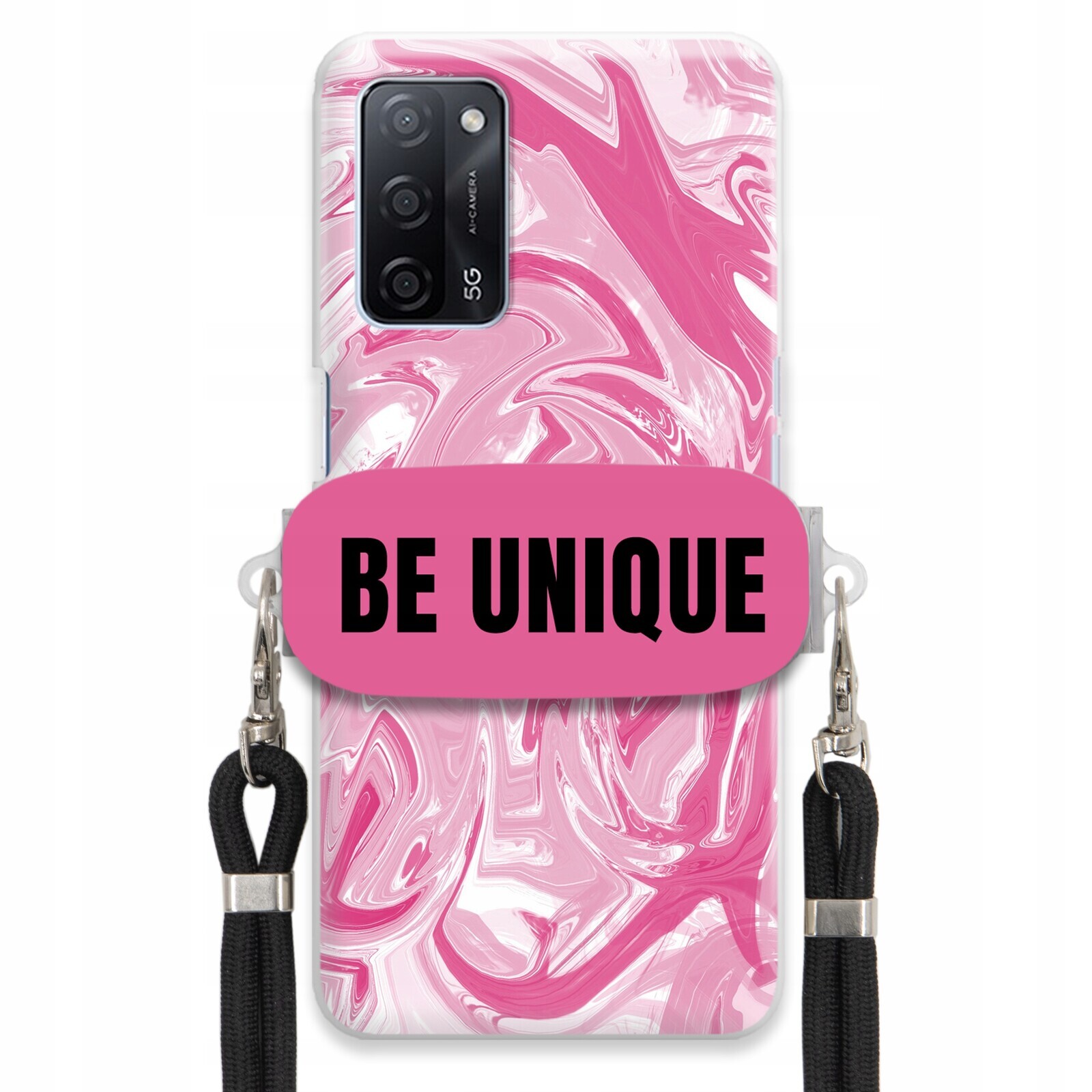 Pouzdro pro Oppo A55 5GCase Uchytky Šňůrka Černá Růžová Mramor Be Unique