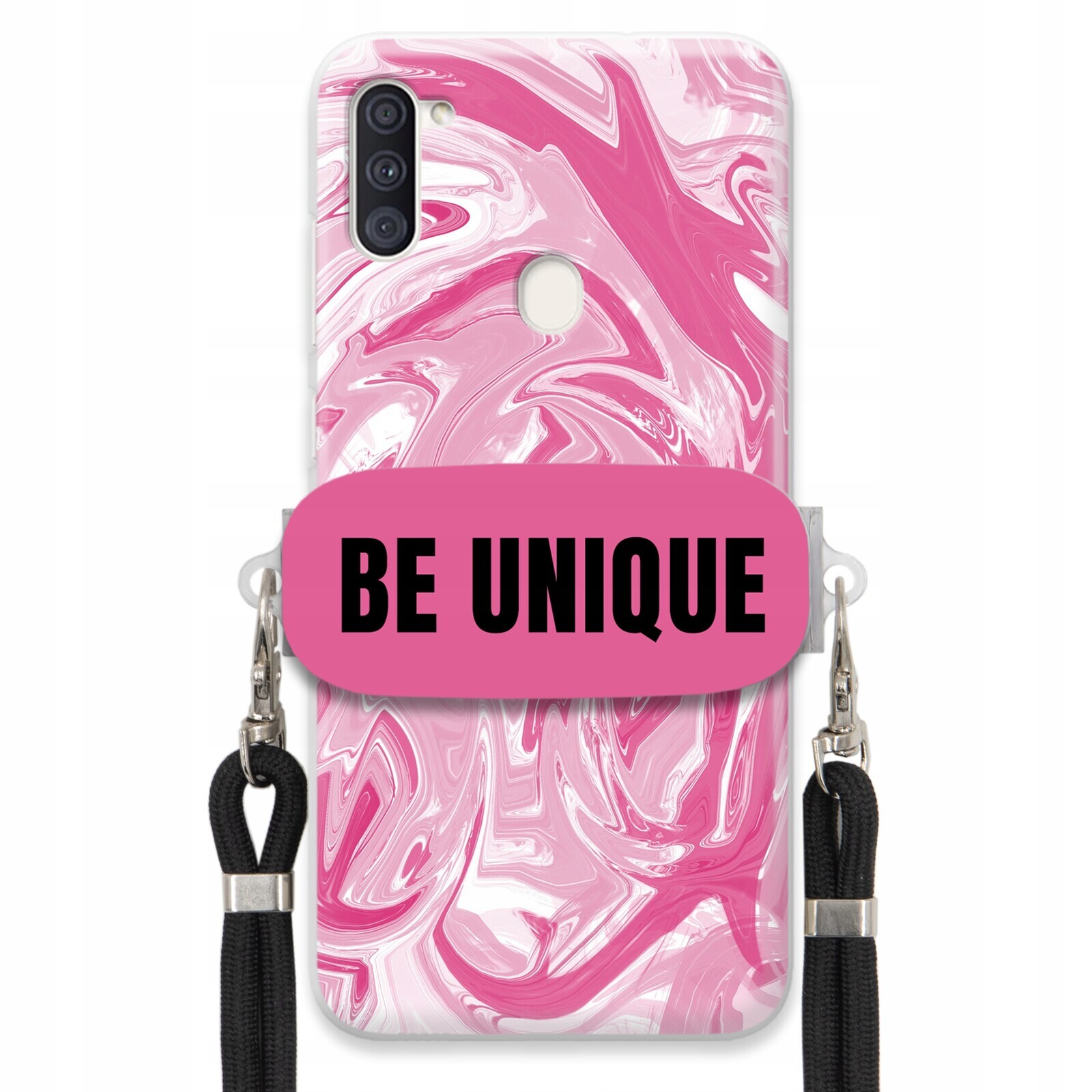 Pouzdro pro Samsung M11 Case Uchyt Šňůra Černá Růžová Mramor Be Unique