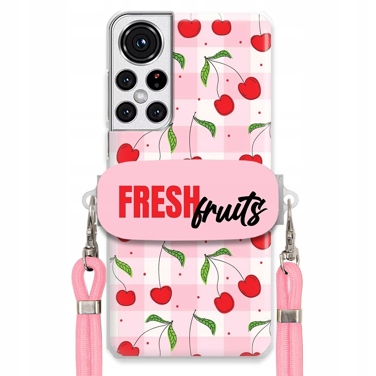 Pouzdro pro Samsung S22 Plus Case Držák Šňůrka Růžová Fresh Fruits Mřížka