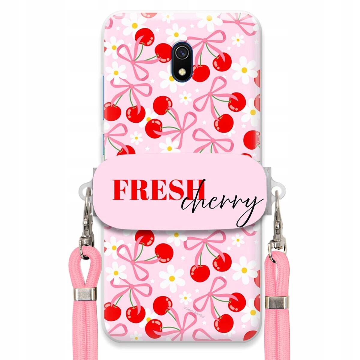 Pouzdro pro Xiaomi Redmi 8A Case Držák Šňůrka Růžová Fresh Cherry Kokardy