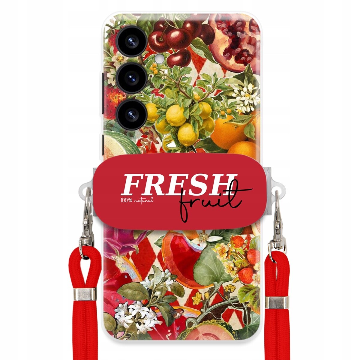 Pouzdro pro Samsung S25 Plus Červené Crossbody vodítko Držák Fresh Fruit