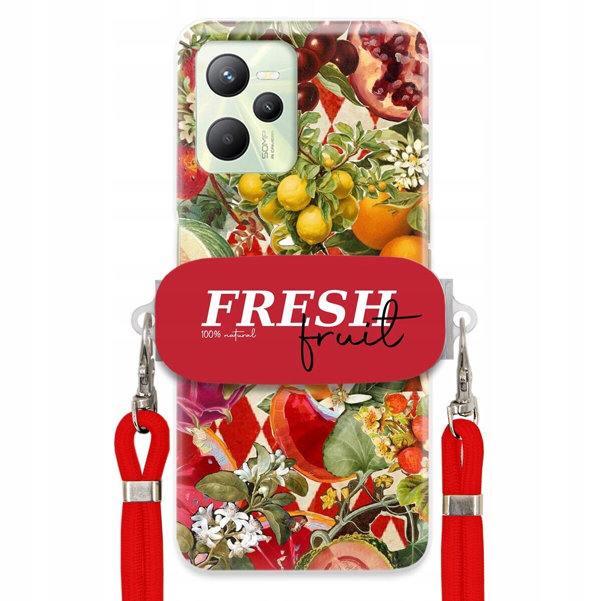 Pouzdro pro Realme C35 Červené Crossbody vodítko Držák Fresh Fruit Ovocné