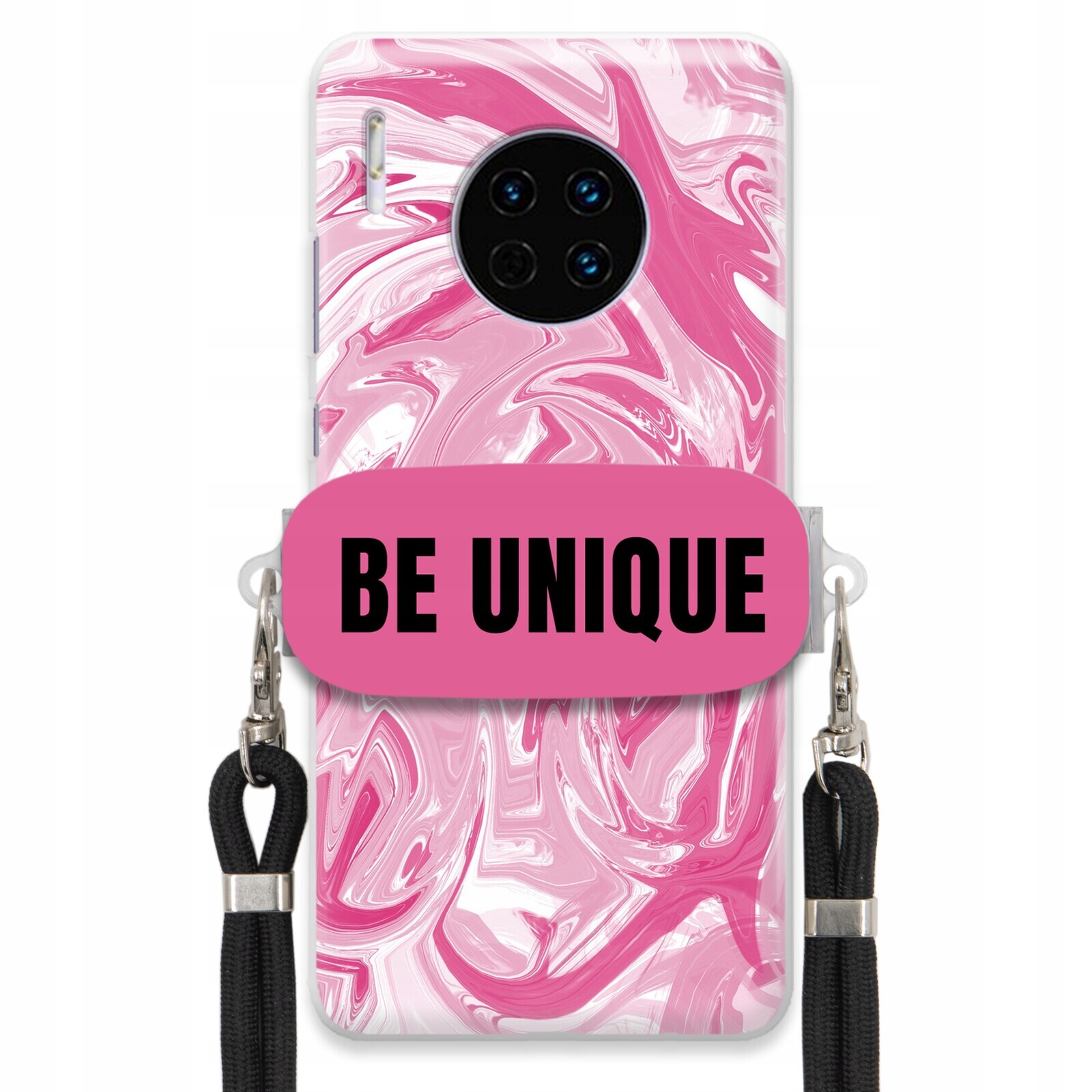 Pouzdro pro Huawei Mate 30 Case Uchytka Šňůrka Černá Růžová Mramor Be Unique