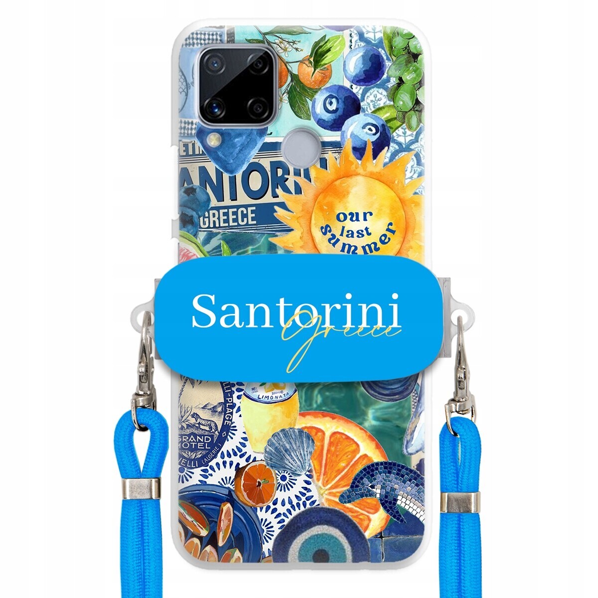 Pouzdro pro Realme C15 Modré Crossbody vodítko Držák Santorini Sea Vibes