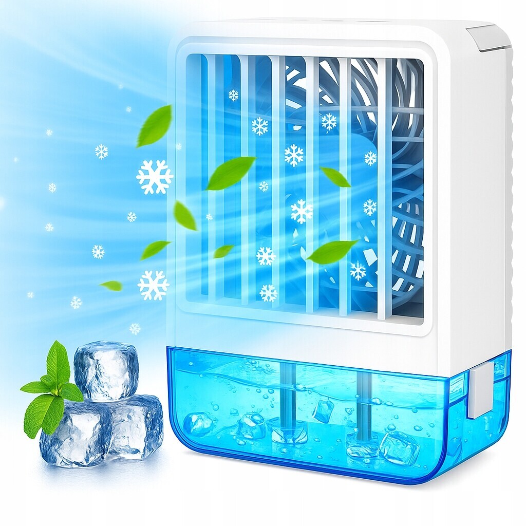 Větráček Mini Klimatizátor Stolní ventilátor Tichý na vodu 800 ml Led