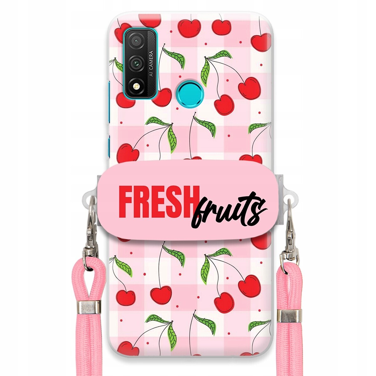 Pouzdro pro Huawei P Smart 2020 Case Držák Šňůra Růžová Fresh Fruits Mřížka
