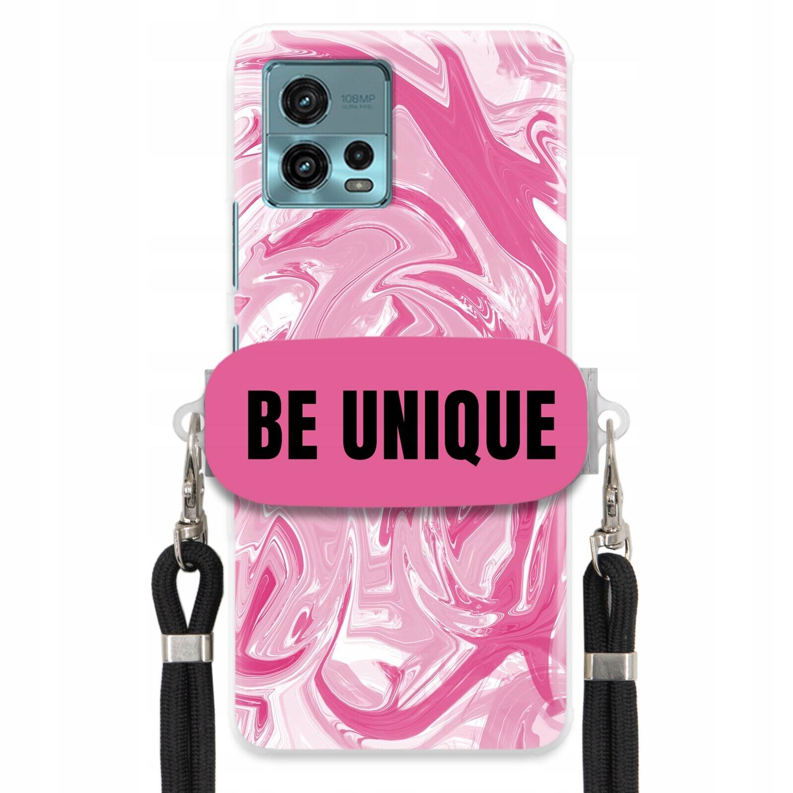 Pouzdro pro Motorola G72 Case úchytka na šňůrku Černá Růžová Mramorová Be Unique