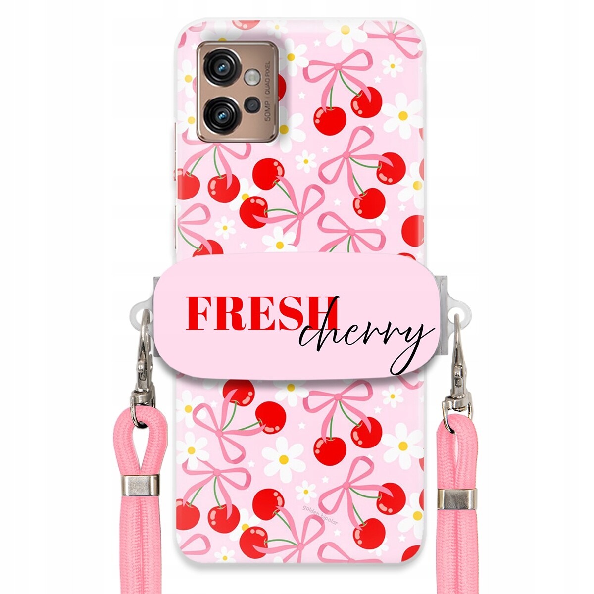 Pouzdro pro Motorola G32 Case Držák Šňůrka Růžová Fresh Cherry Kokardy