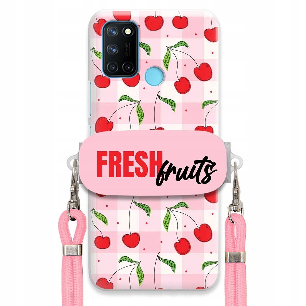 Pouzdro pro Realme 7i RMX2103 Case Držák Šňůrka Růžová Fresh Fruits Mřížka