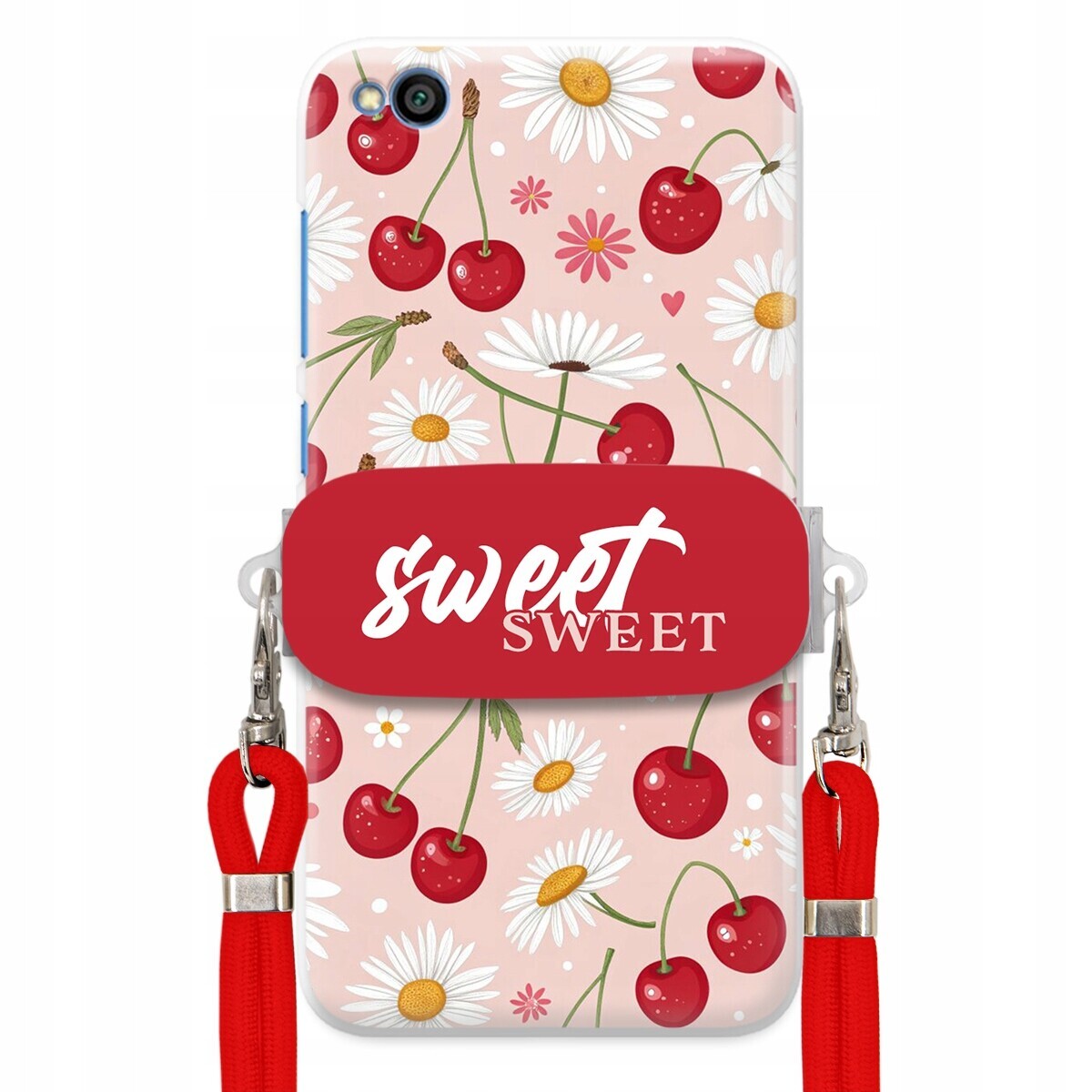 Pouzdro pro Xiaomi Redmi Go Červené vodítko držák Crossbody Sweet Višňový Květ
