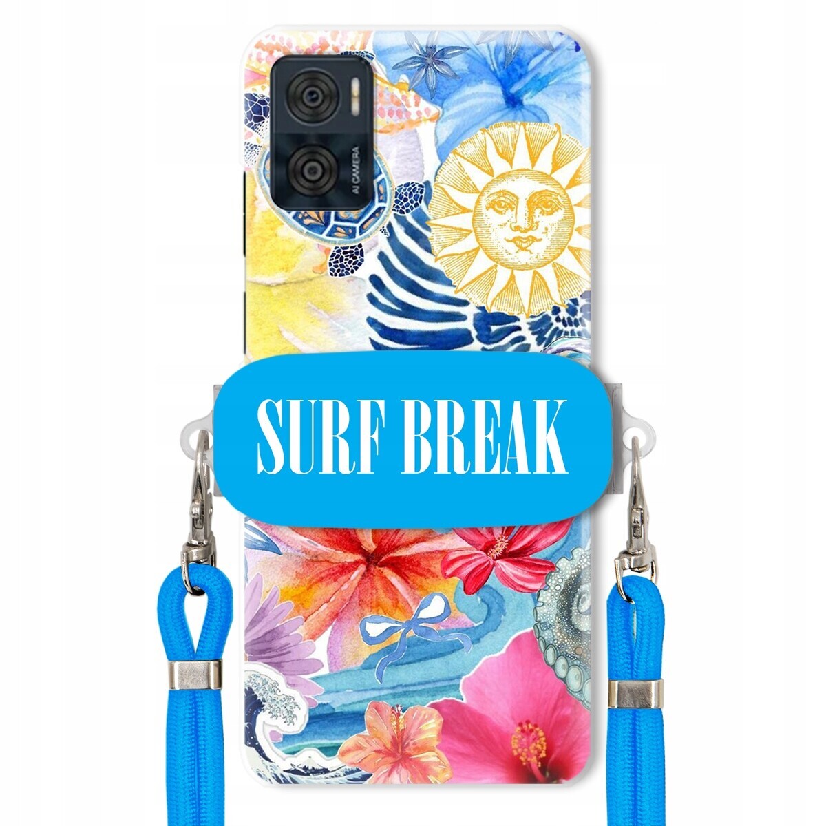 Pouzdro pro Motorola E22i Crossbody vodítko modré držák Surf Break na dovolenou