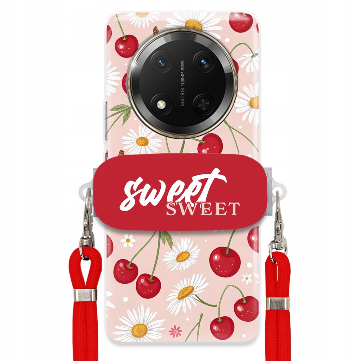 Pouzdro pro Honor Magic 7 Lite Červené vodítko držák Sweet Sweet Višňový Květ