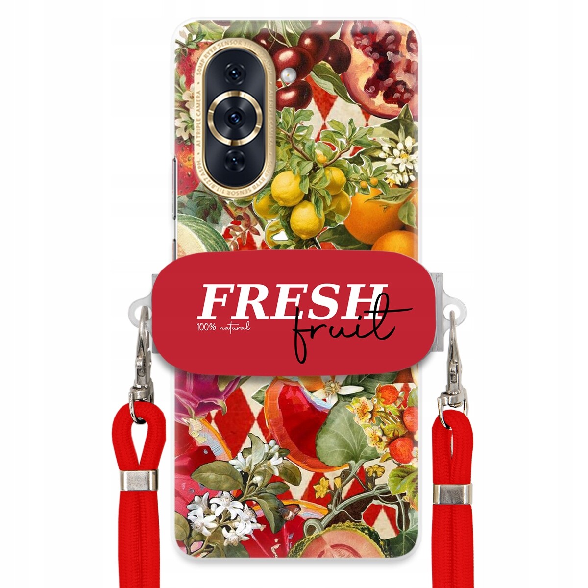 Pouzdro pro Huawei Nova 10 Pro Červené Crossbody vodítko Držák Fresh Fruit