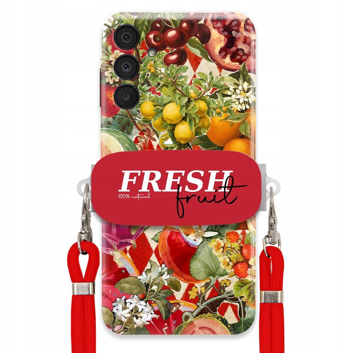 Pouzdro pro Samsung A16 4G Červené Crossbody vodítko Držák Fresh Fruit Ovoce
