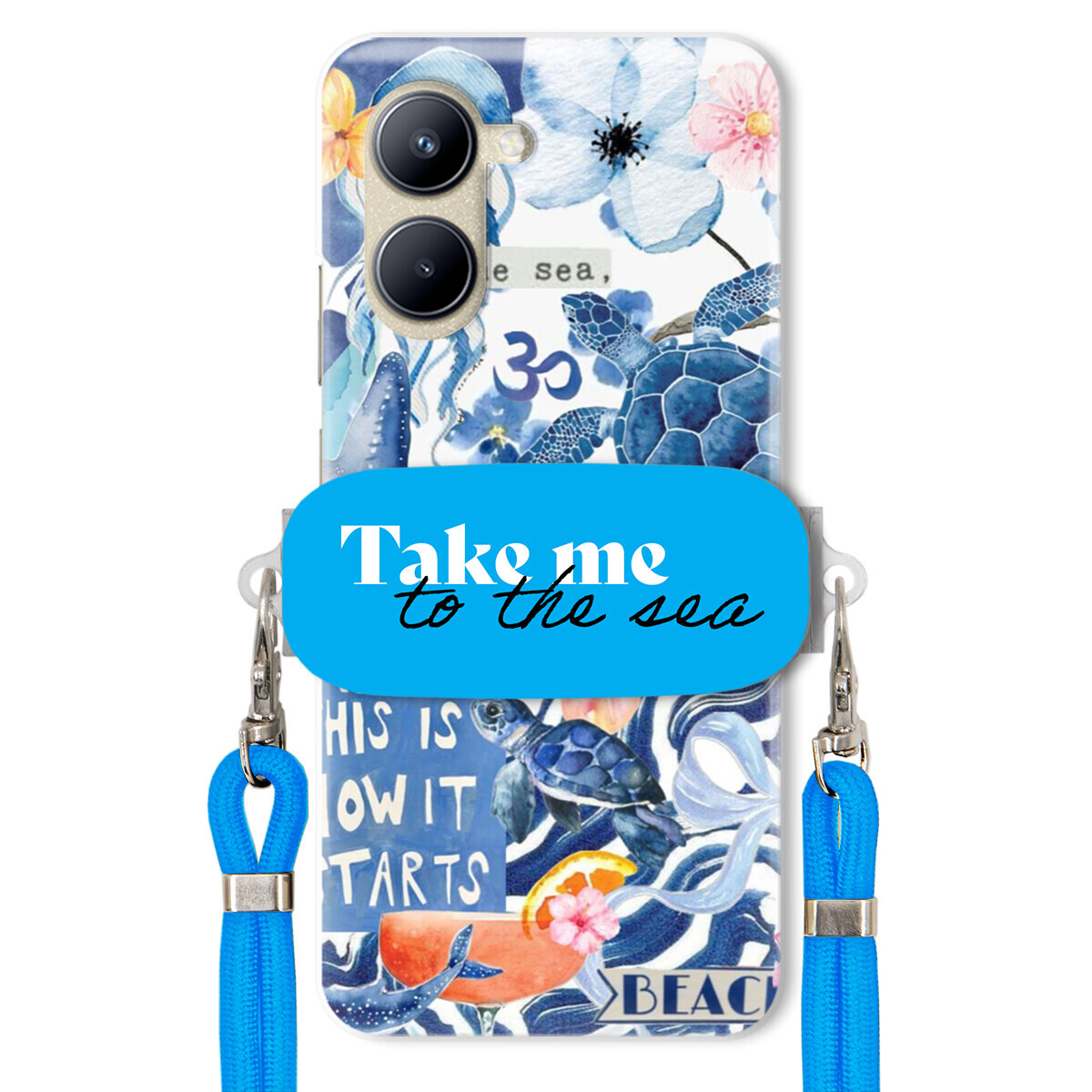 Pouzdro pro Realme C33 Modré Crossbody vodítko Držák Take Me To The Sea