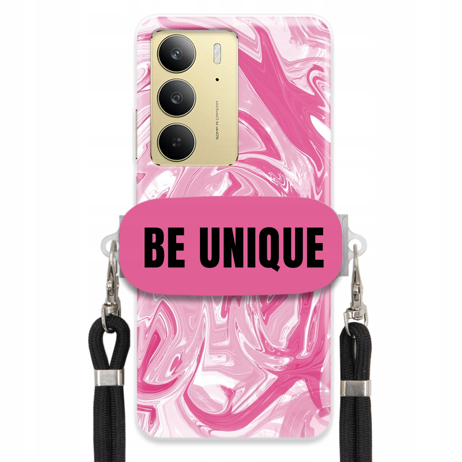 Pouzdro pro Realme C75 4G úchytka na šňůrku Černá Růžová Mramorová Be Unique