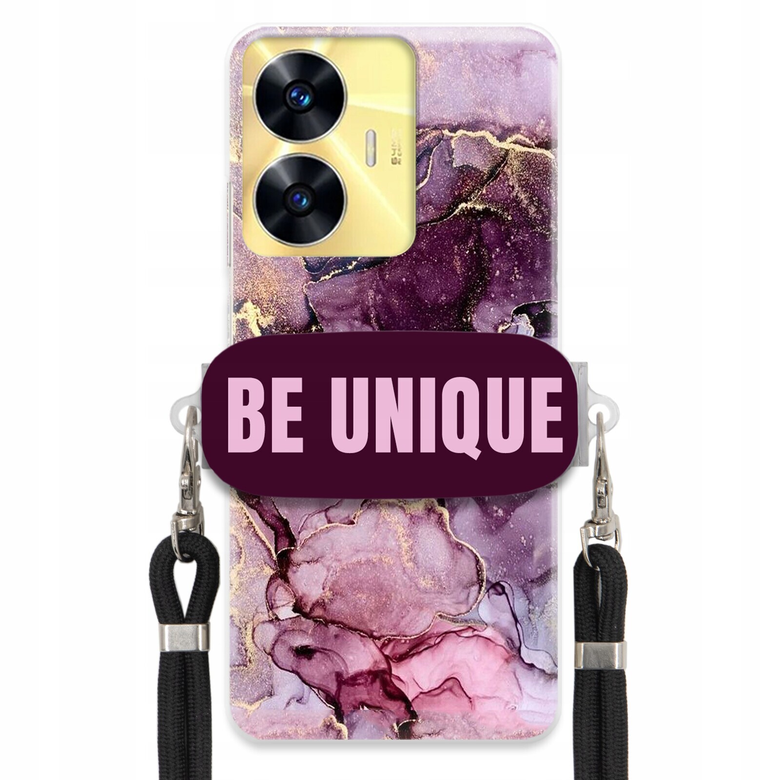 Pouzdro pro Realme C55 Case úchytka na šňůrku, černý fialový mramor