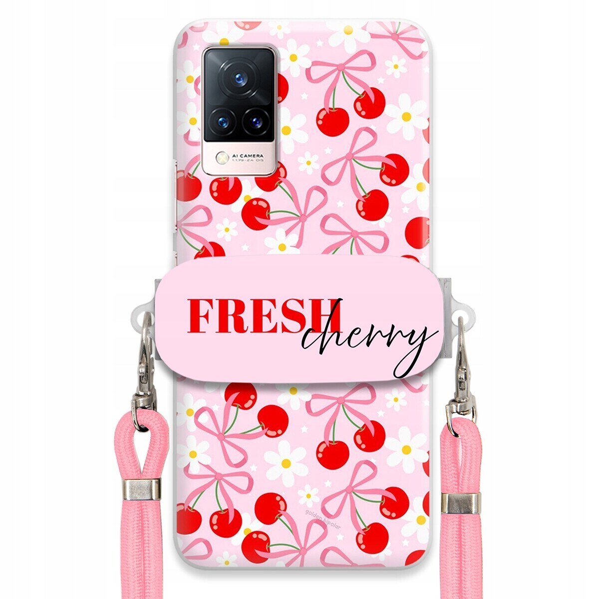 pouzdro na Vivo S9 Case Držák Šňůrka Růžová Fresh Cherry Kokardy Pink