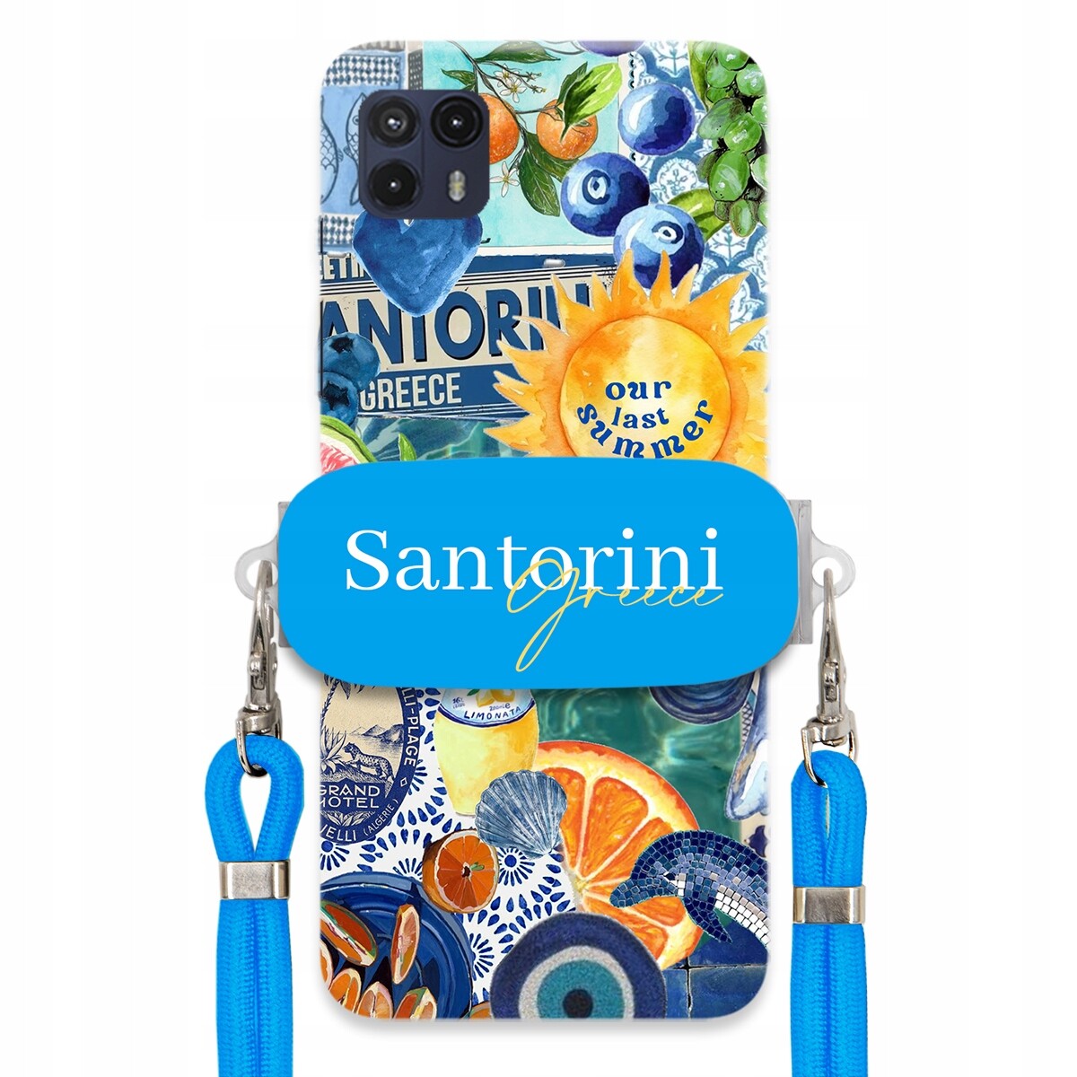 Pouzdro pro Motorola G50 5G Modré Crossbody vodítko Držák Santorini Greece