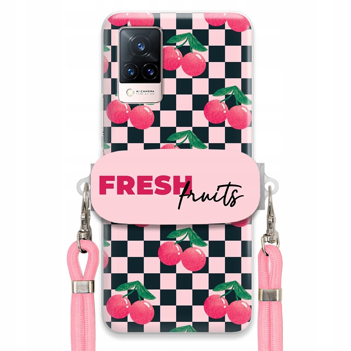 pouzdro na Vivo S9 Růžové vodítko Funkční rukojeť Fresh Fruits Šachovnice