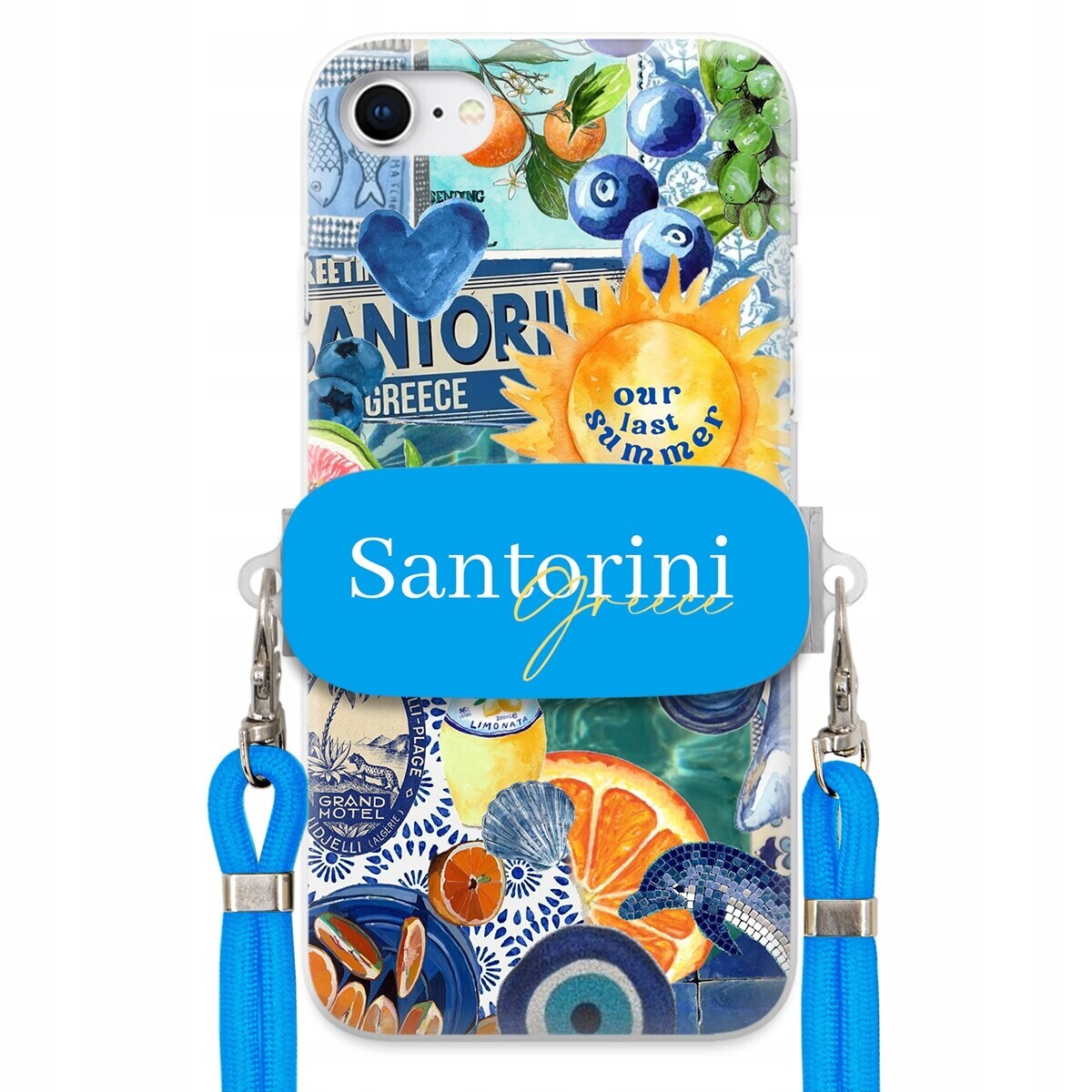 Pouzdro pro iPhone SE3 Modré vodítko Crossbody Držák Santorini Sea Vibes