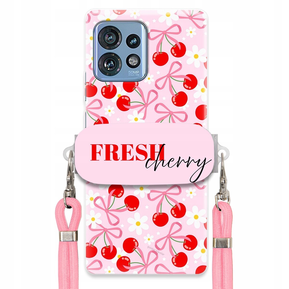 Pouzdro pro Motorola Edge 40 Pro Case Držák Šňůrka Růžová Cherry Kokardy