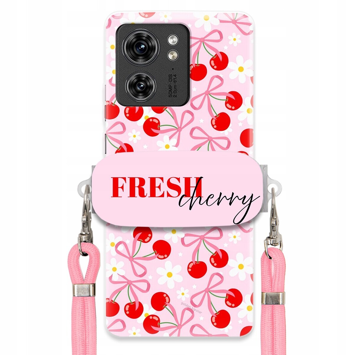 Pouzdro pro Motorola Edge 40 Case Držák na šňůrku Růžová Fresh Cherry Kokardy