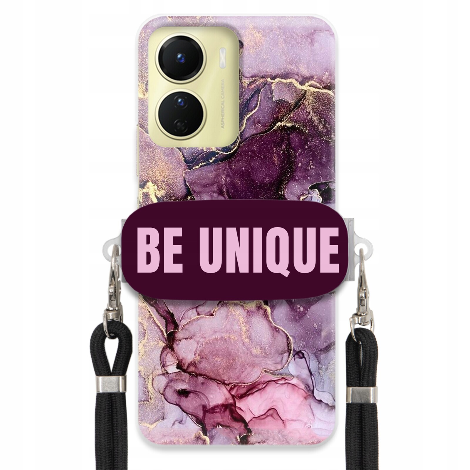Pouzdro Premium pro Vivo Y16 4G Case úchytka na šňůrku Černá Fialová Mramorová