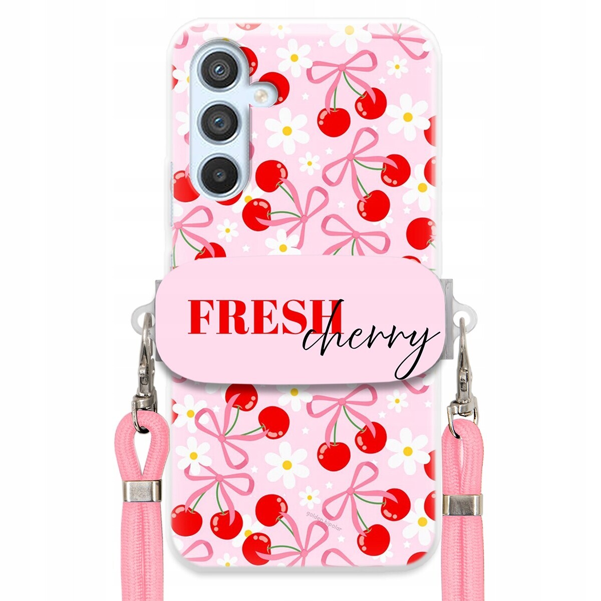 Pouzdro pro Samsung A25 5G Case Držák Šňůrka Růžová Fresh Cherry Kokardy