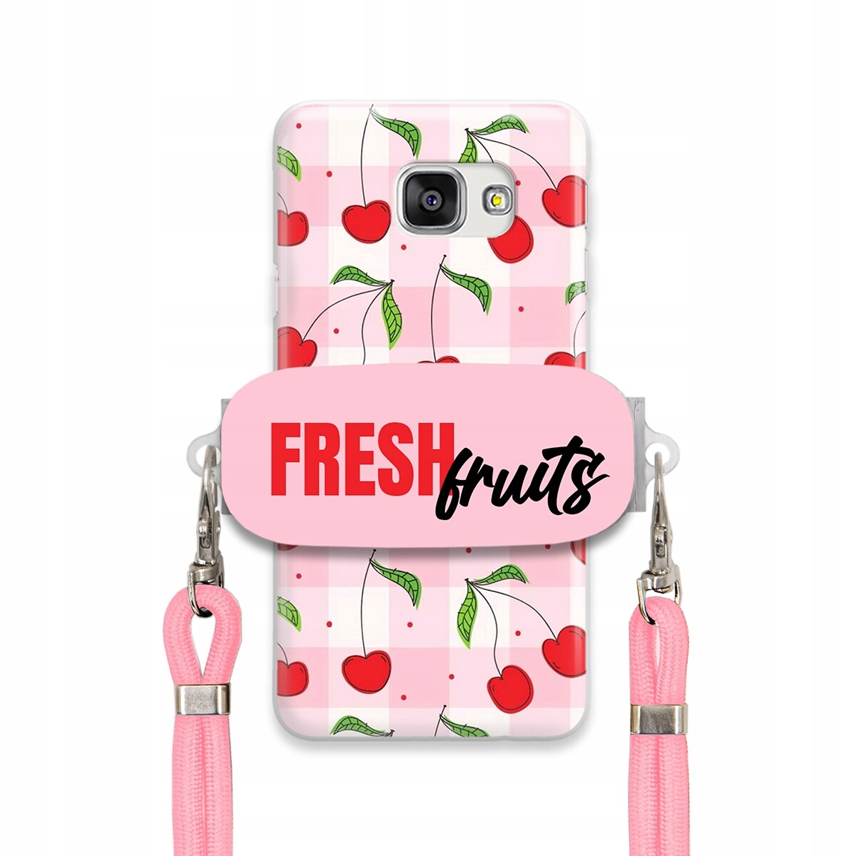 Pouzdro pro Samsung A7 2016 Case Držák Šňůrka Růžová Fresh Fruits Mřížka