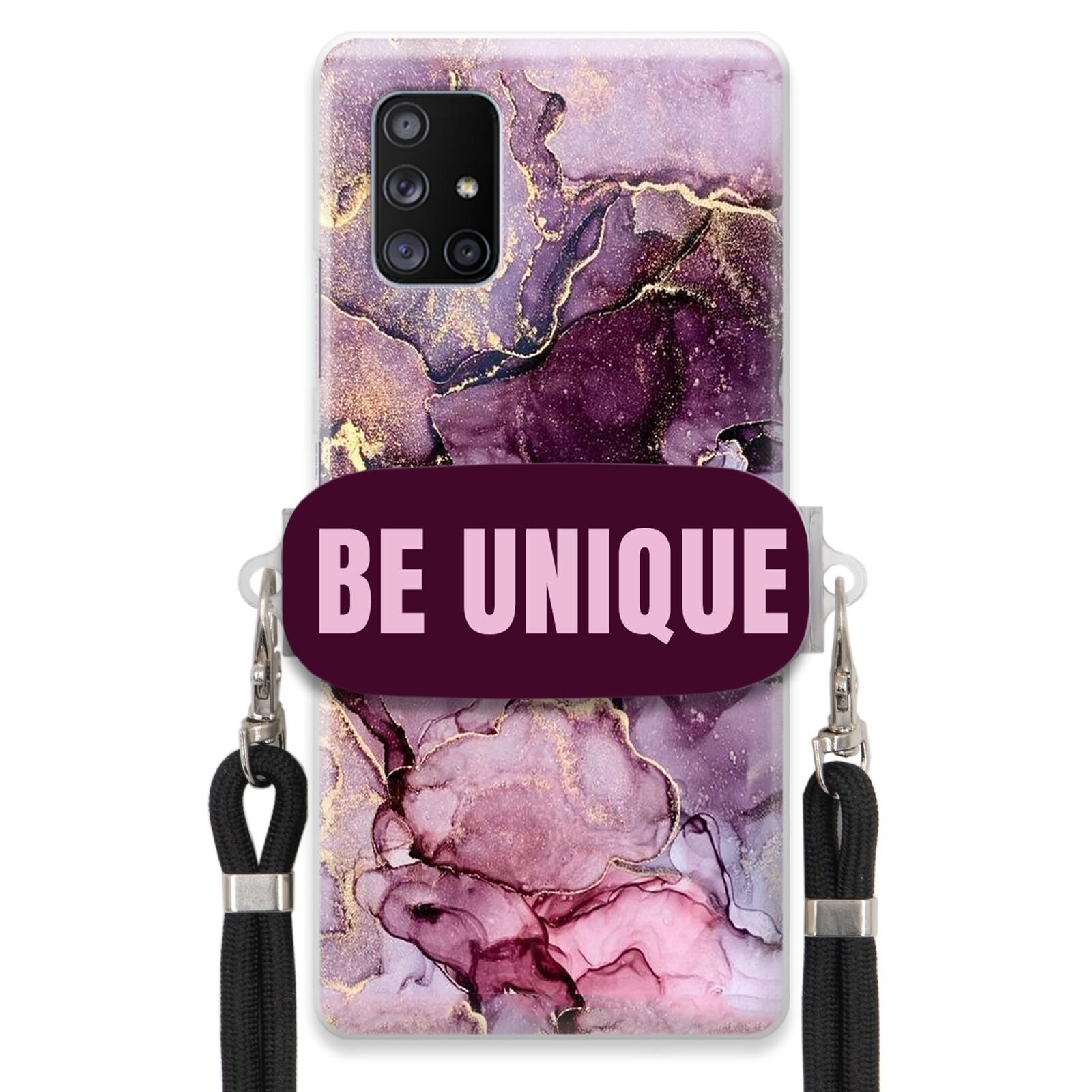 Pouzdro pro Samsung A71 5G úchytka pro šňůrku Černá Fialová Mramor Be Unique