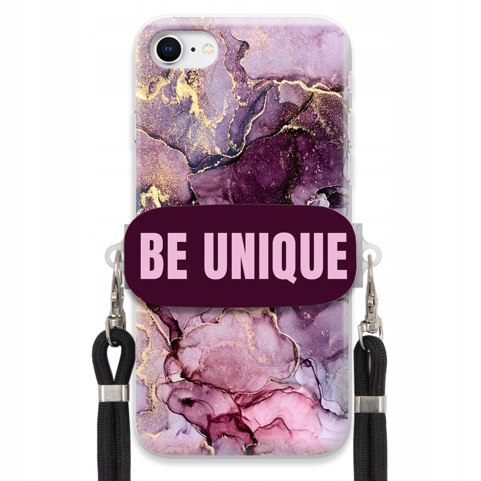 Pouzdro Premium pro iPhone SE3 Case úchytka na šňůrku Černá Fialová Mramorová