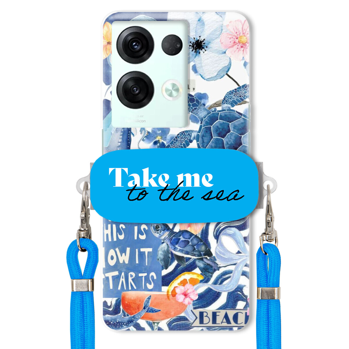 Pouzdro pro Oppo Reno 8 Modré Crossbody vodítko Držák Take Me To The Sea