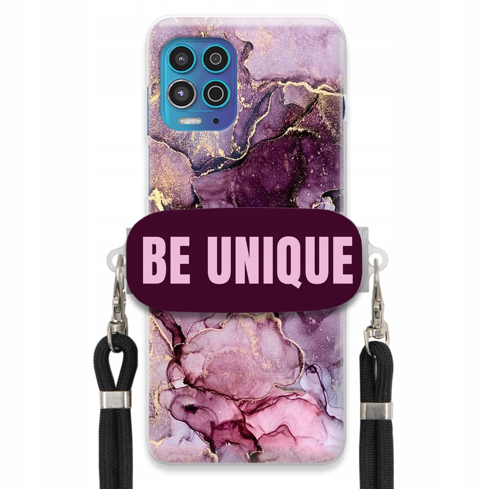Pouzdro pro Motorola Edge S úchytka na šňůrku Černá Fialová Mramor Be Unique