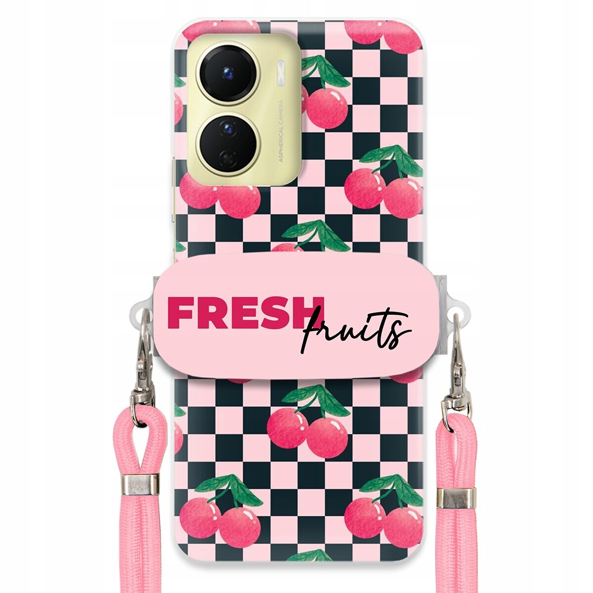 pouzdro na Vivo Y16 4G Vodítko Pink Crossbody Držák Šachovnice Fresh Fruits