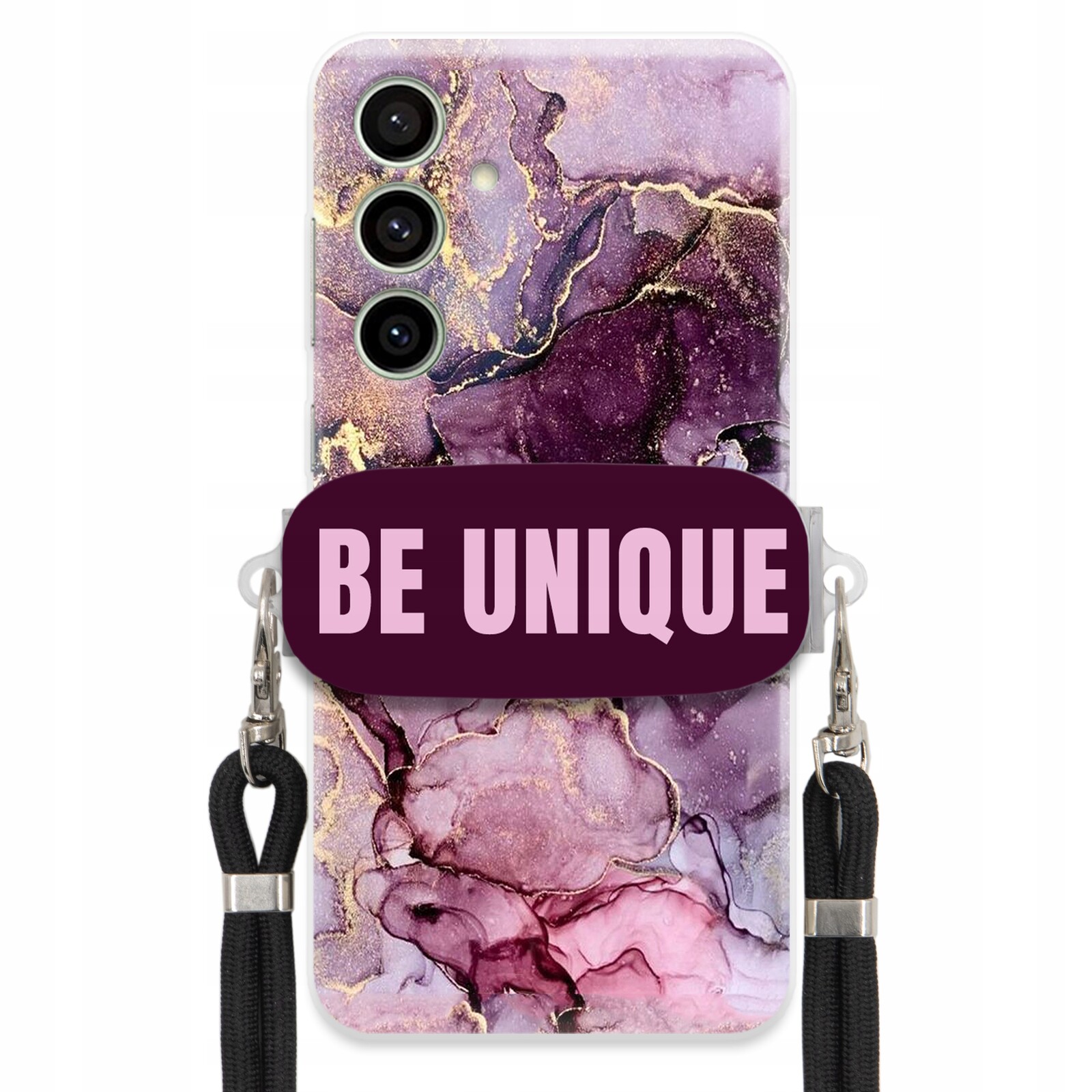 Pouzdro pro Samsung S24 Fe úchytka na šňůrku Černá Fialová Mramorová Be Unique
